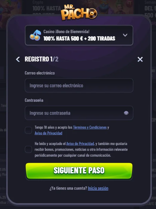 MrPacho Casino Registro de Cuenta MrPacho Casino registro de cuenta con bono de bienvenida